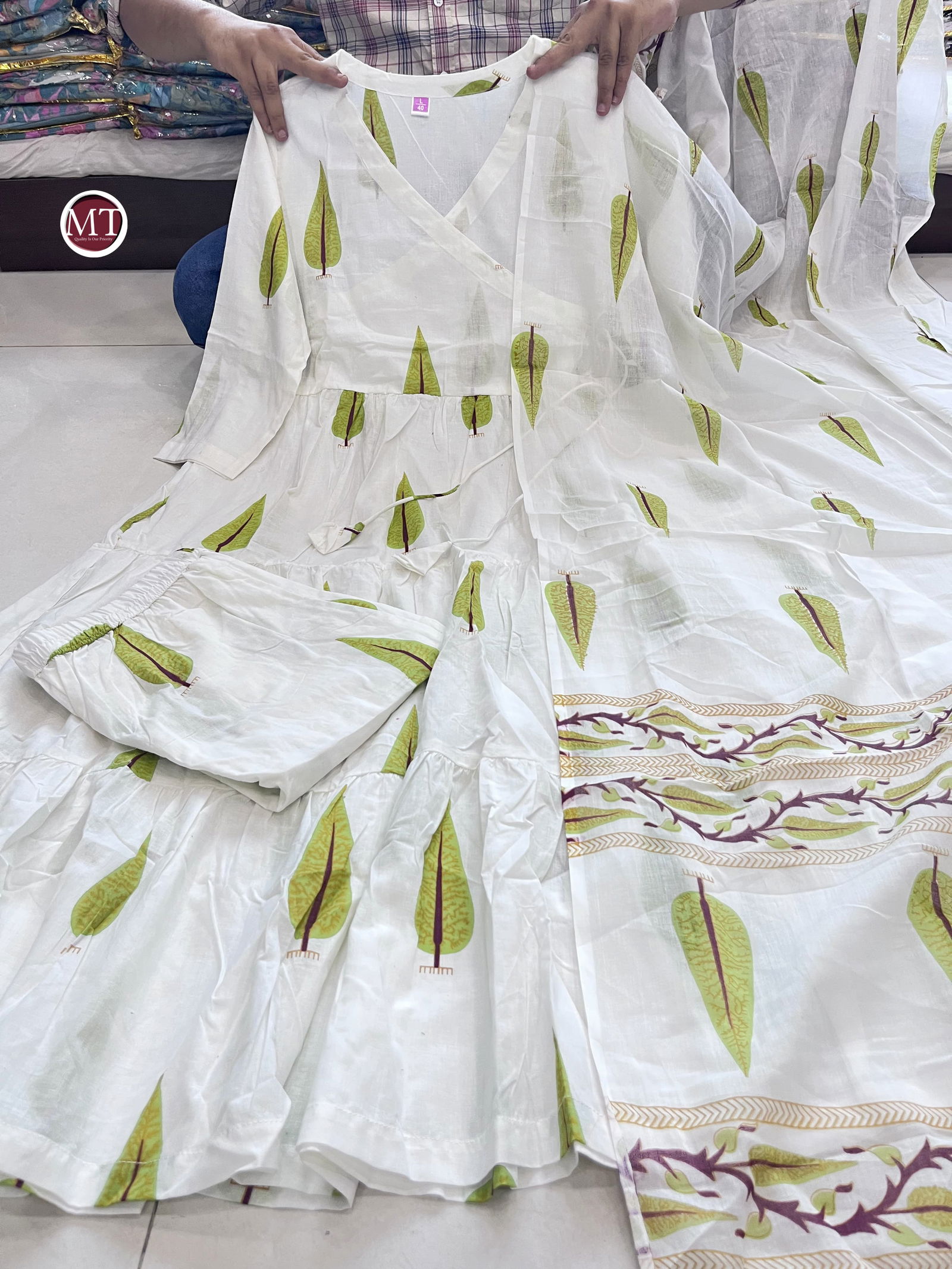 MT Angrakha Style Printed Cotton Kurti With Bottom Dupatta Wholesale Shop In Surat